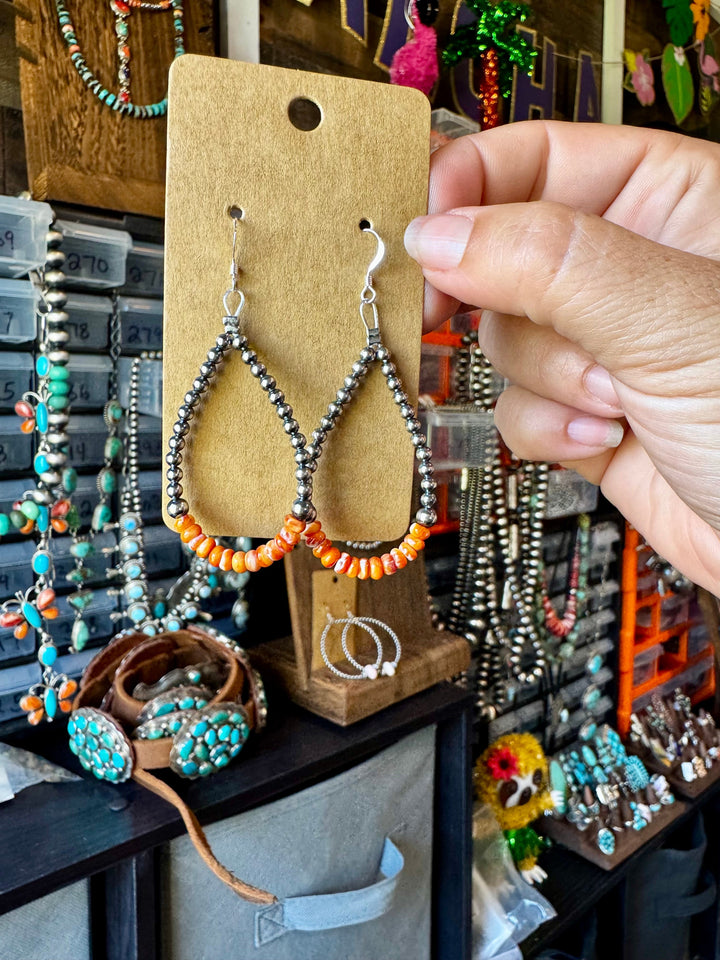 Teardrop Earrings – Sterling Silver Pearl & Orange Spiny Oyster Earrings Shopify Collective The Bijoux FAB Jewelry The Bijoux FAB Jewelry