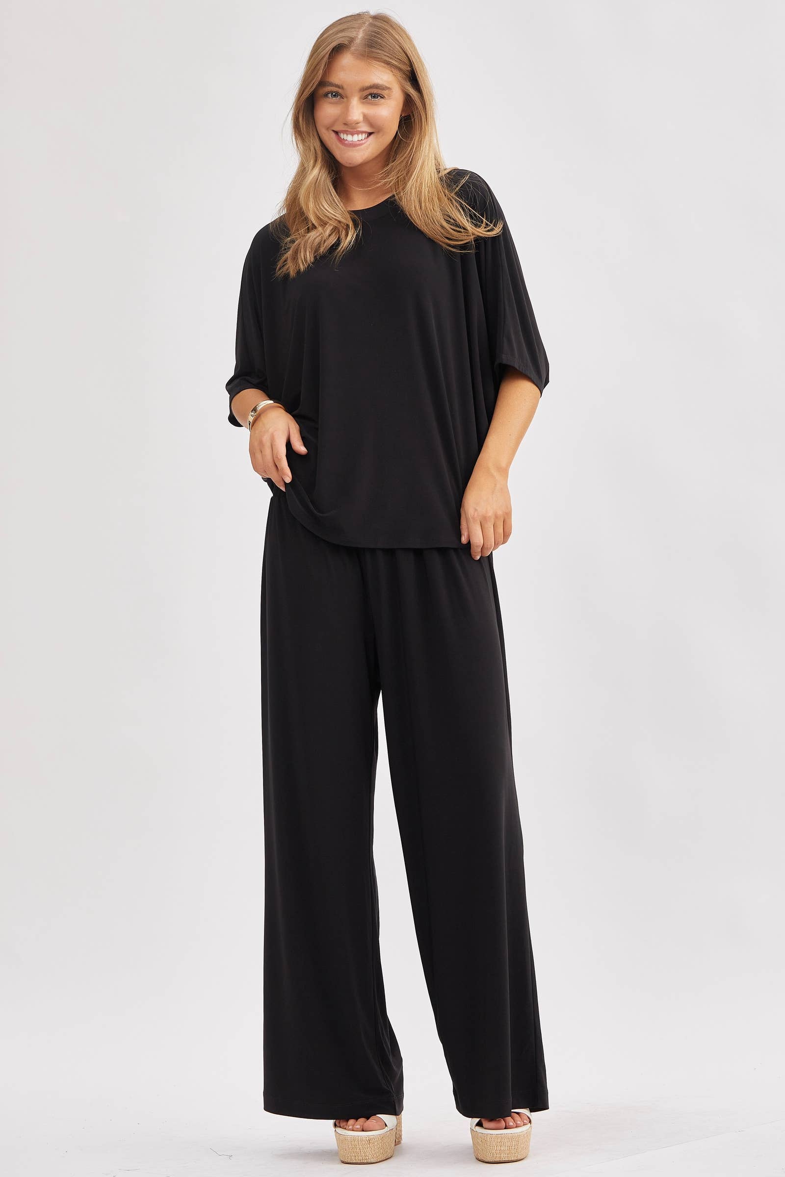 Flowy Top + Wide Leg Set Black Outfit Set Dear Scarlett