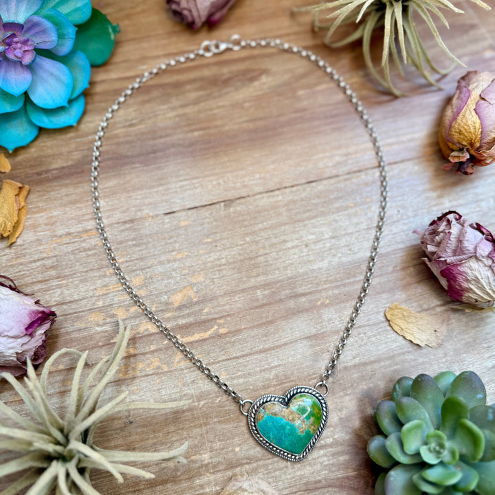 101 - Sterling Silver Kingman Turquoise Heart Bar Necklace by Jason Ogg Necklaces Shopify Collective The Bijoux FAB Jewelry The Bijoux FAB Jewelry