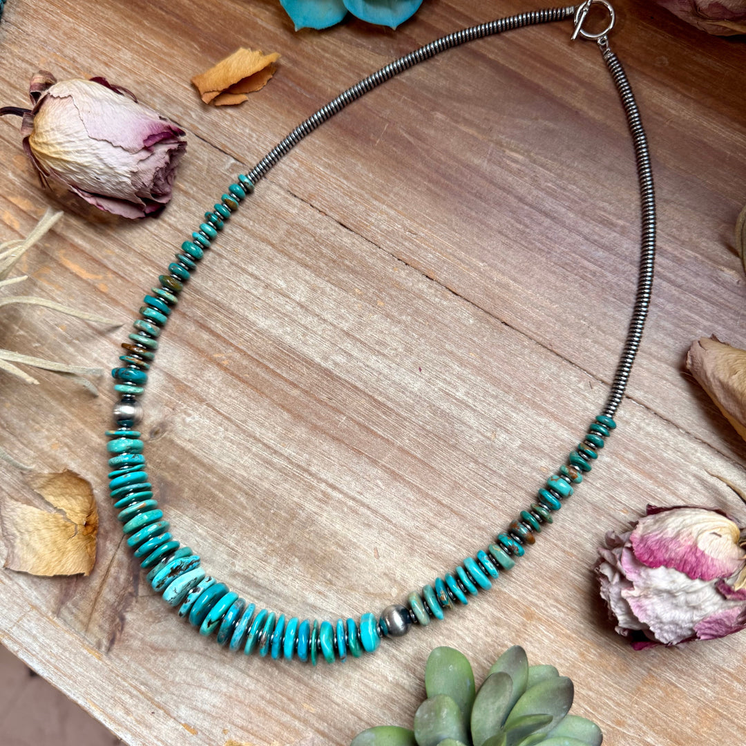 Turquoise Graduated Necklace with Hematite & Sterling Silver Accents – 23” Necklaces Shopify Collective The Bijoux FAB Jewelry The Bijoux FAB Jewelry