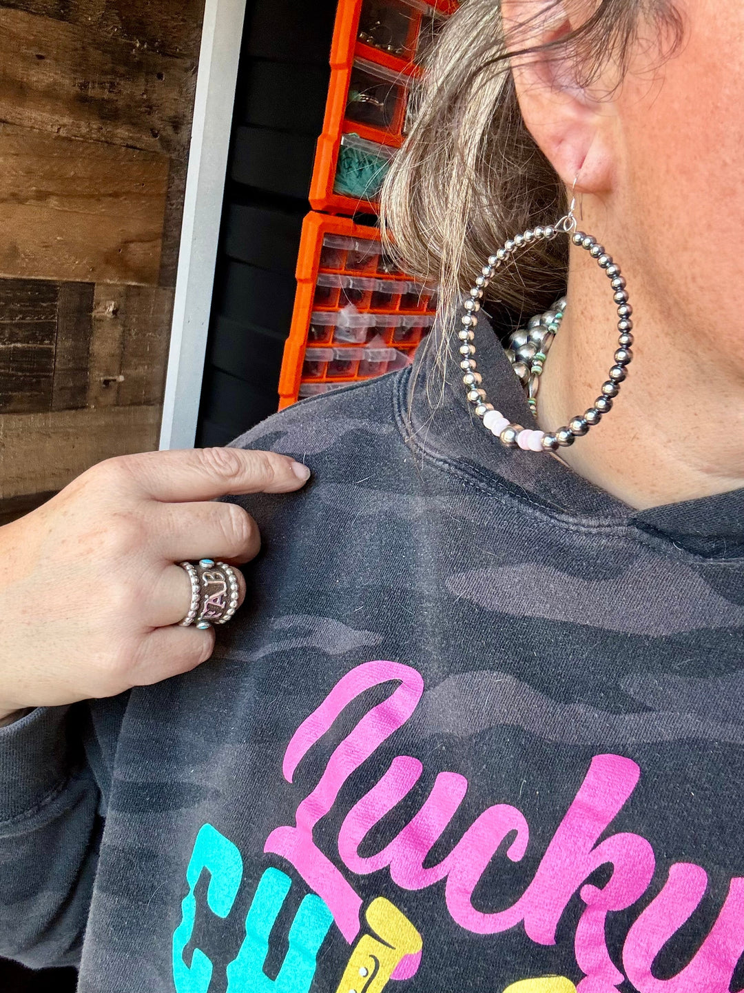 Big Sterling Silver Pearls Hoops with pink Conch Earrings Shopify Collective The Bijoux FAB Jewelry The Bijoux FAB Jewelry