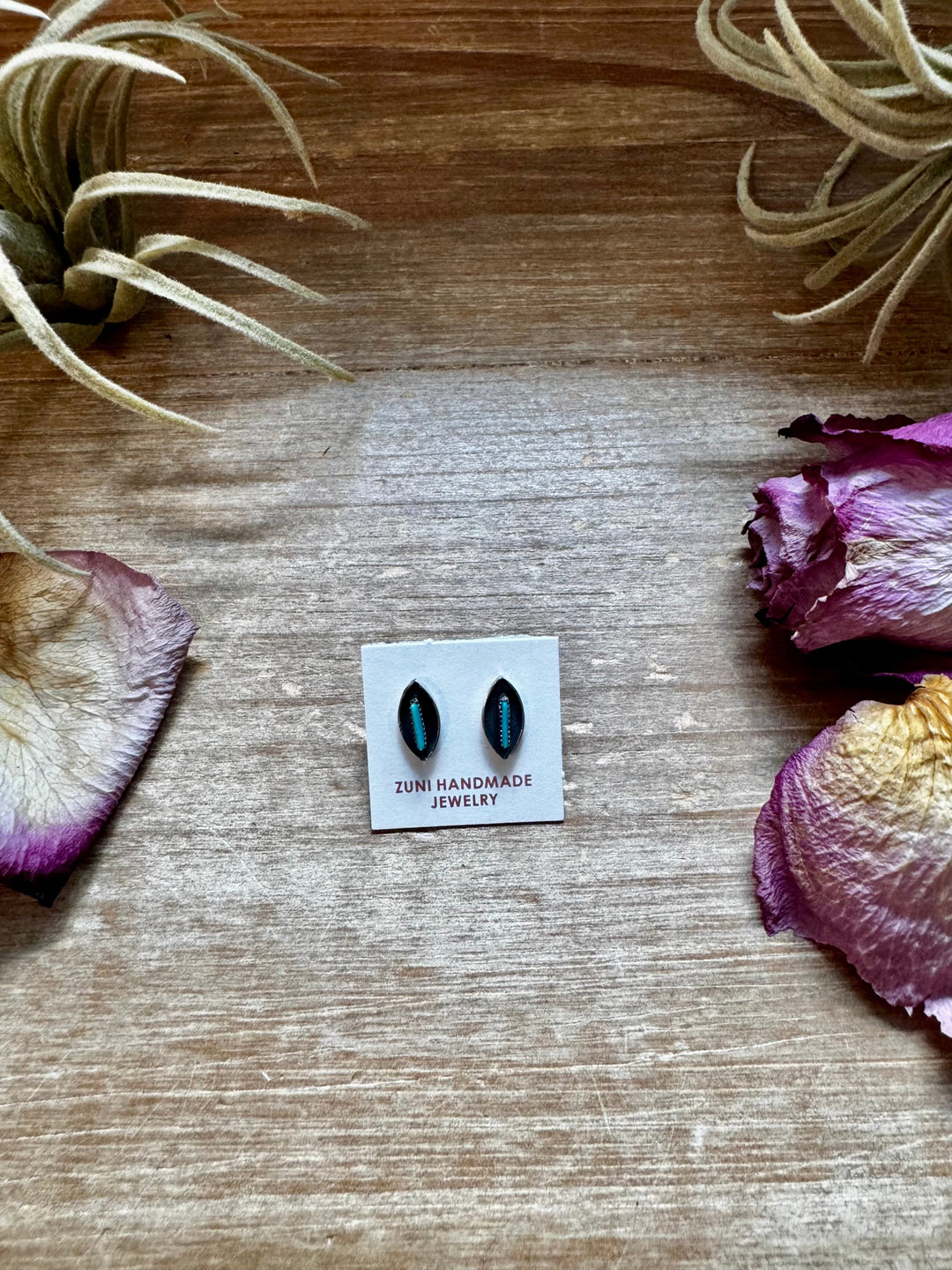 Mini Inlay Earrings – Kingman Turquoise – Sterling Silver – Zuni Made Earrings Shopify Collective The Bijoux FAB Jewelry The Bijoux FAB Jewelry