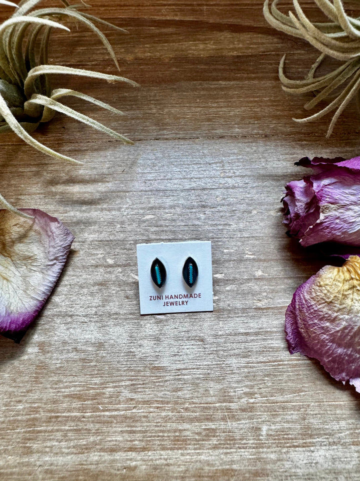 Mini Inlay Earrings – Kingman Turquoise – Sterling Silver – Zuni Made Earrings Shopify Collective The Bijoux FAB Jewelry The Bijoux FAB Jewelry