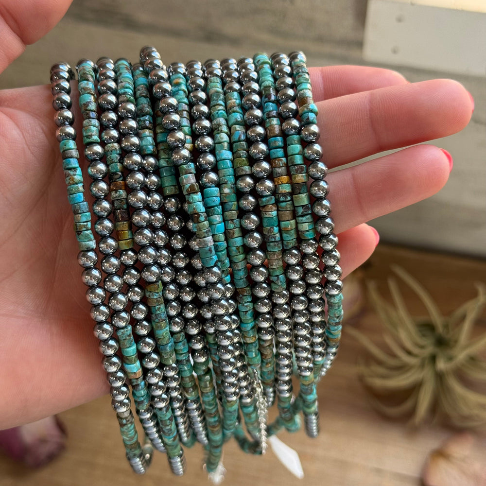 15” Heishi Turquoise Necklace – 4mm Turquoise & 5mm Sterling Silver Pearls Necklaces Shopify Collective The Bijoux FAB Jewelry The Bijoux FAB Jewelry
