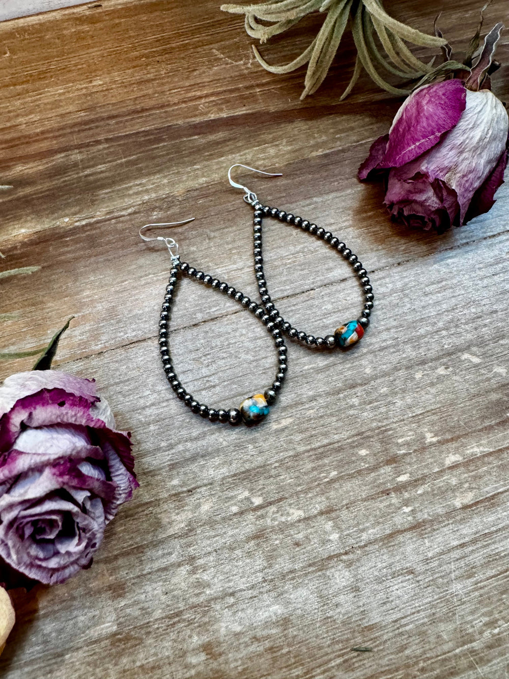 Mixed Turquoise & Spiny Oyster Teardrop Earrings – Sterling Silver Pearls Earrings Shopify Collective The Bijoux FAB Jewelry The Bijoux FAB Jewelry