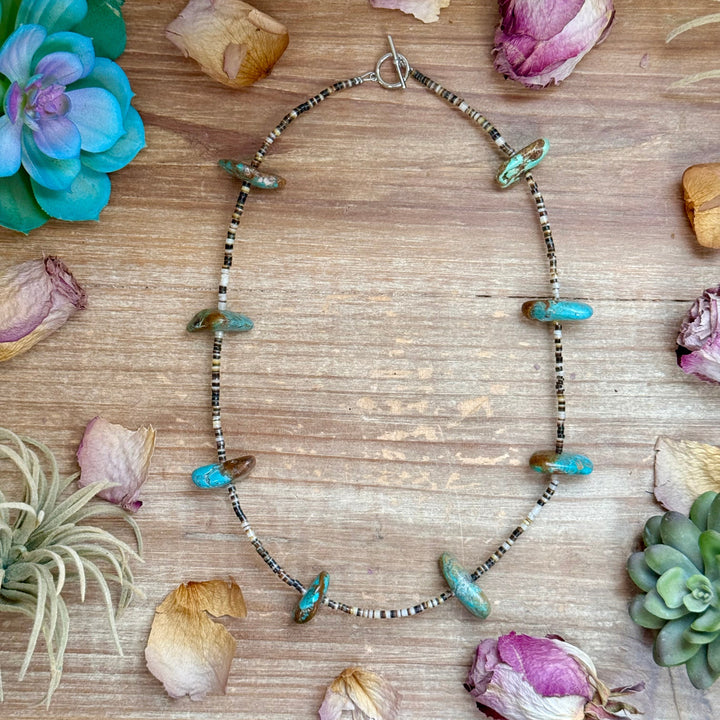 22” Chunky Turquoise & Dark Brown Shell Heishi Necklace Necklaces Shopify Collective The Bijoux FAB Jewelry The Bijoux FAB Jewelry