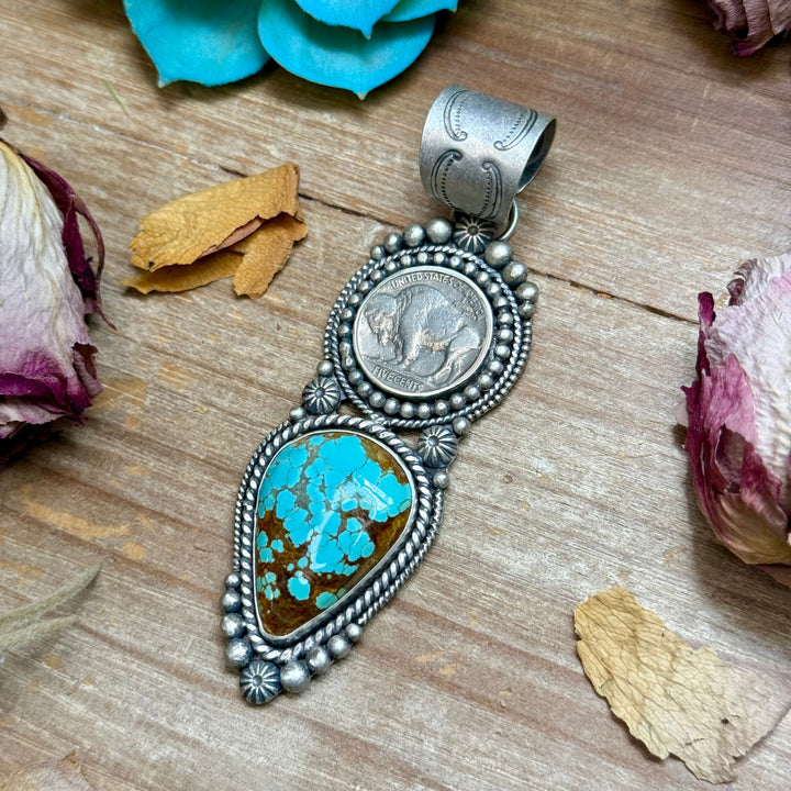72 - Sterling Silver Mine #8 Turquoise & Buffalo Nickel Pendant by Shay Pfeiffer Pendant Shopify Collective The Bijoux FAB Jewelry The Bijoux FAB Jewelry