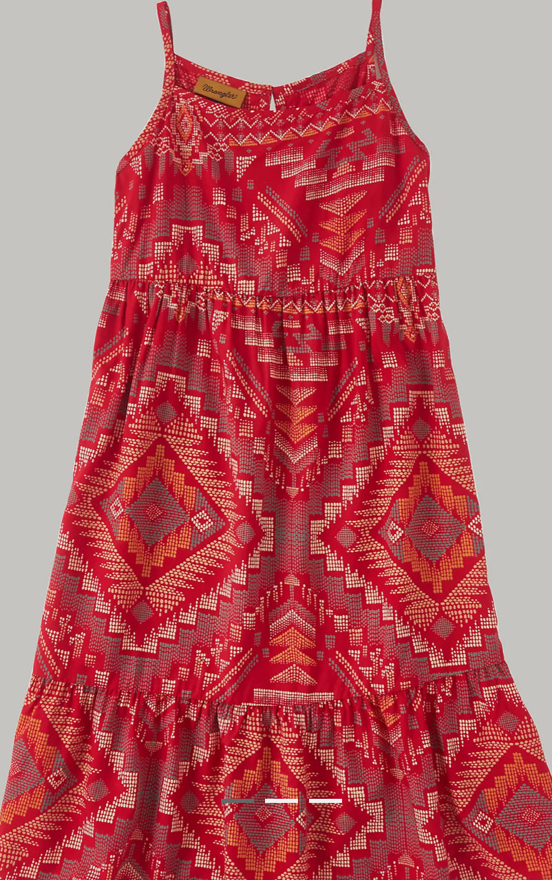 GIRL'S SOUTHWESTERN TIERED MAXI DRESS IN RED