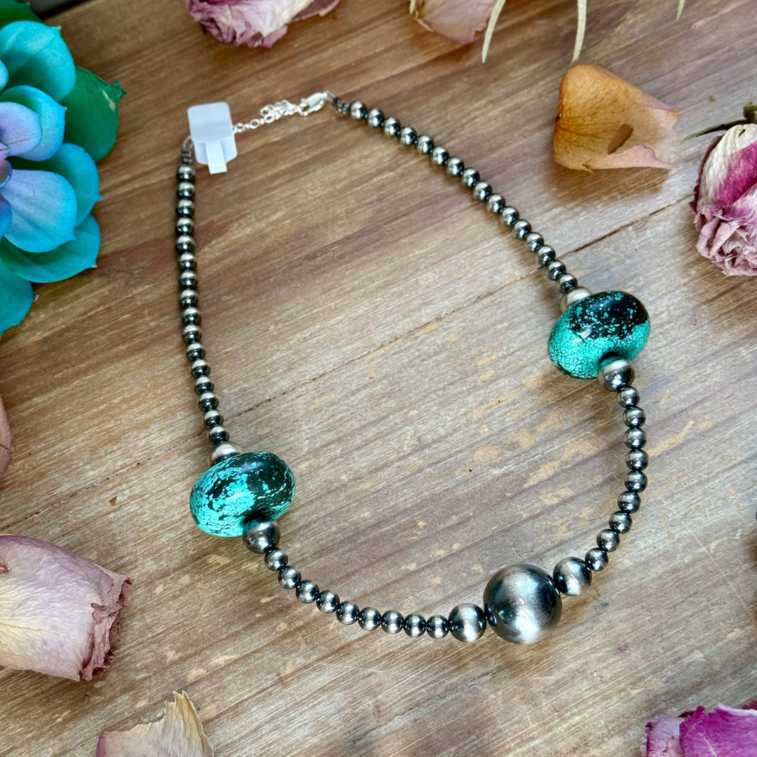 16” Turquoise Rondelle Necklace – Sterling Silver Pearls Necklaces Shopify Collective The Bijoux FAB Jewelry The Bijoux FAB Jewelry