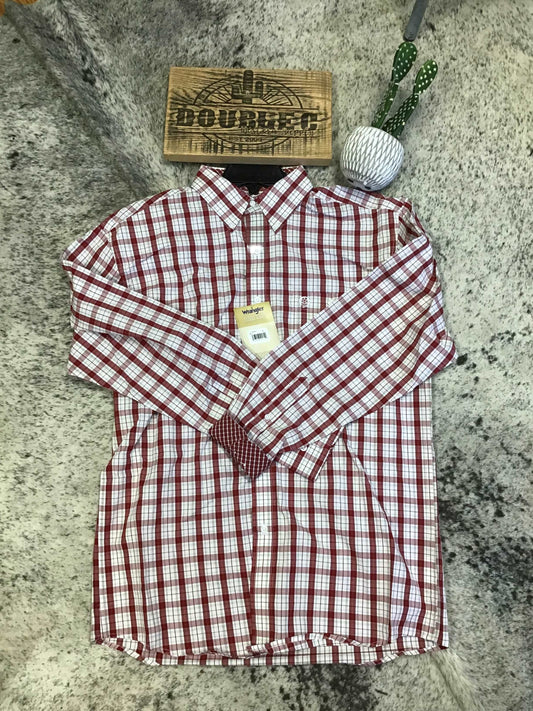 Wrangler® George Strait™ Long Sleeve Button Down One Pocket Shirt in Cerise Plaid Shirts & Tops Wrangler