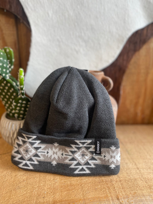 Hooey Beanie Grey With White Aztec Print Beanie Hooey