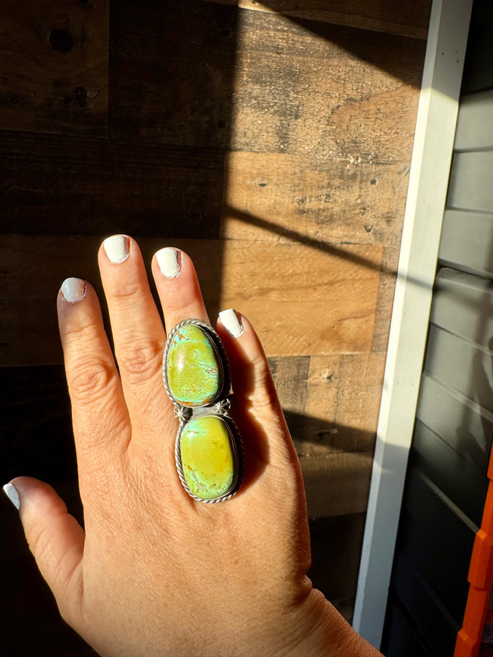 2 Stone - adjustable kingman turquoise ring and sterling silver ring Shopify Collective The Bijoux FAB Jewelry The Bijoux FAB Jewelry