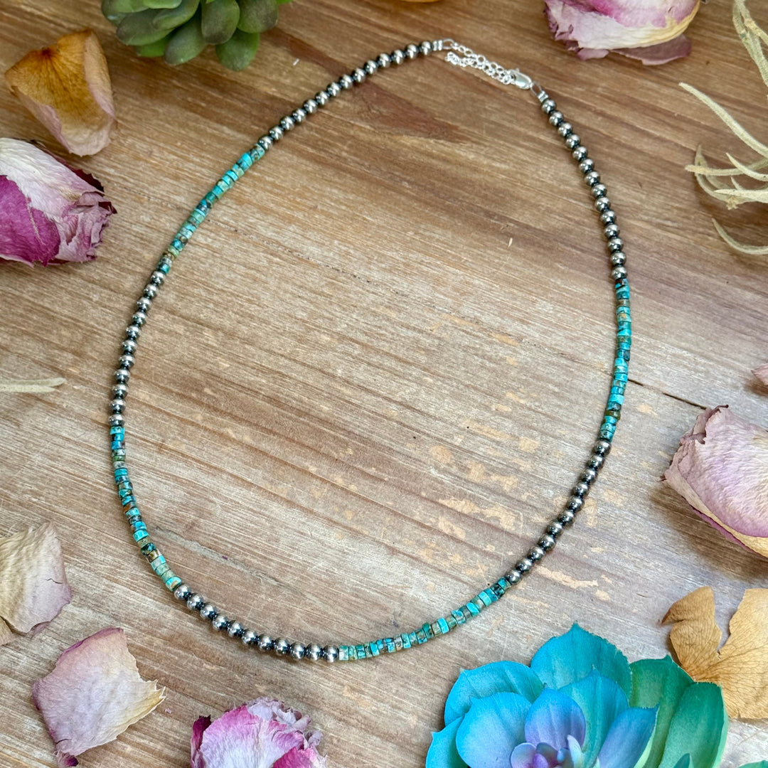 20” Heishi Turquoise Necklace – 4mm Turquoise & 5mm Sterling Silver Pearls Necklaces Shopify Collective The Bijoux FAB Jewelry The Bijoux FAB Jewelry