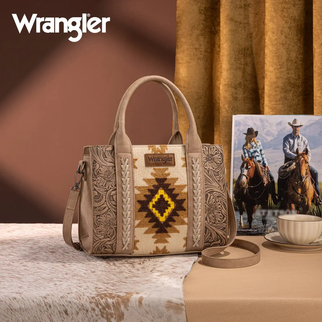 Wrangler Tooled Aztec Pattern Print Concealed Carry Tote/Crossbody WG226-8120 Purse Wrangler Montana West