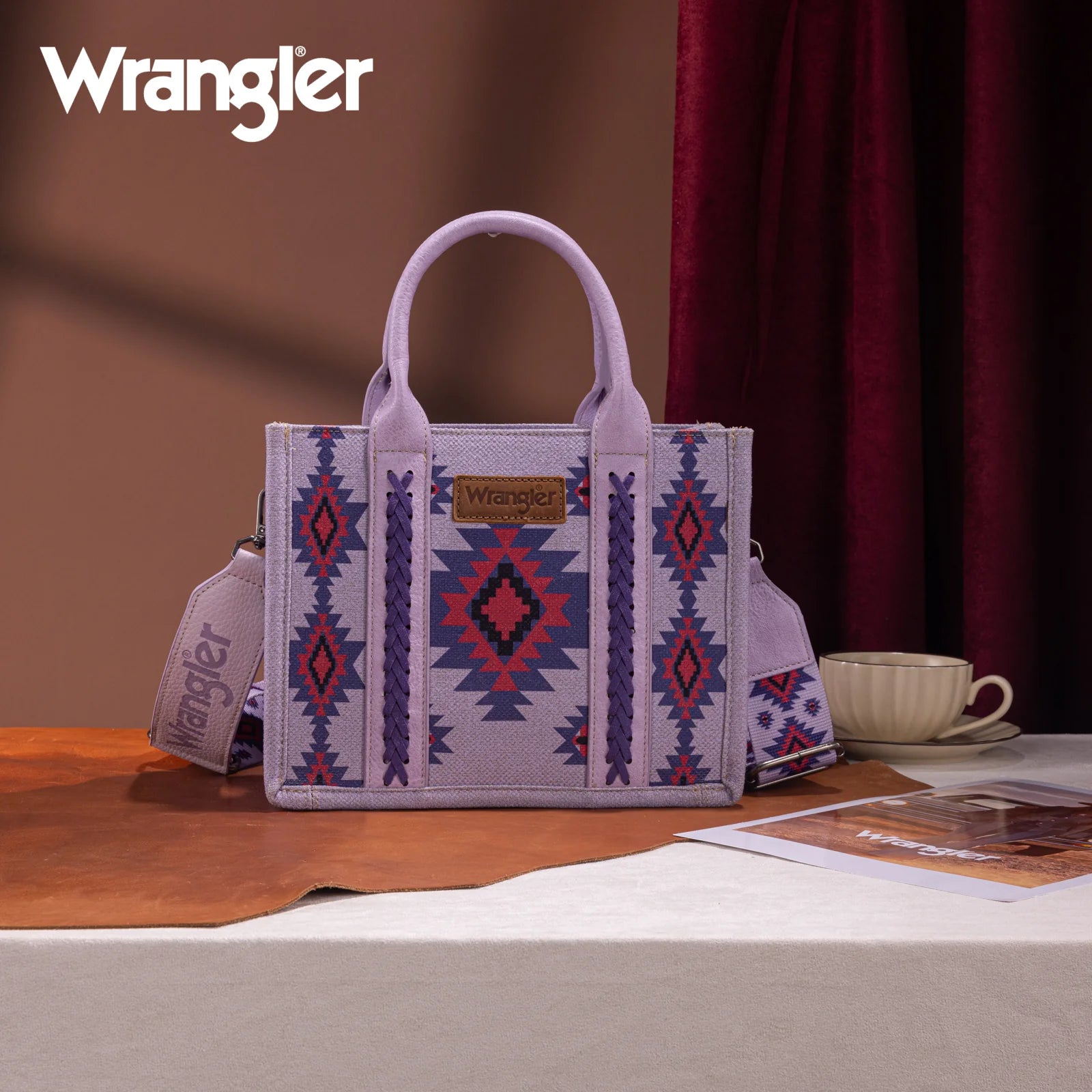 Wrangler Aztec Pattern Dual Sided Print -Tote/Crossbody -Purple WG226-8120S Purse Montana West