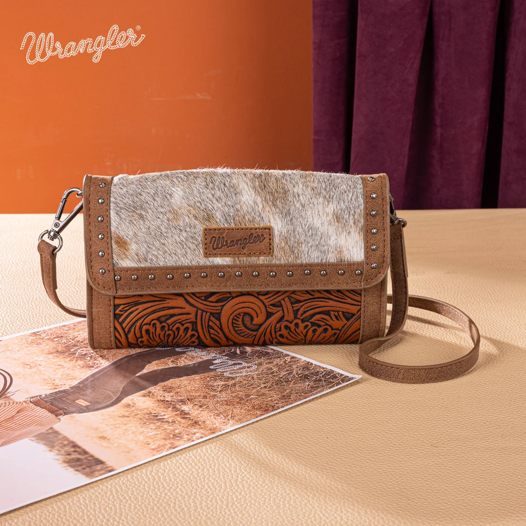 Wrangler Genuine Cowhide Wallet/Wristlet/Crossbody Bag WG252-C012 Wallet Brown Montana West