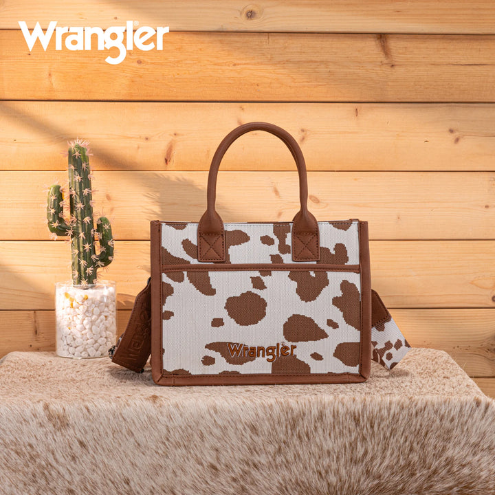 Wrangler Cow Print Tote/ Crossbody WG301-8120S Purse Brown Montana West