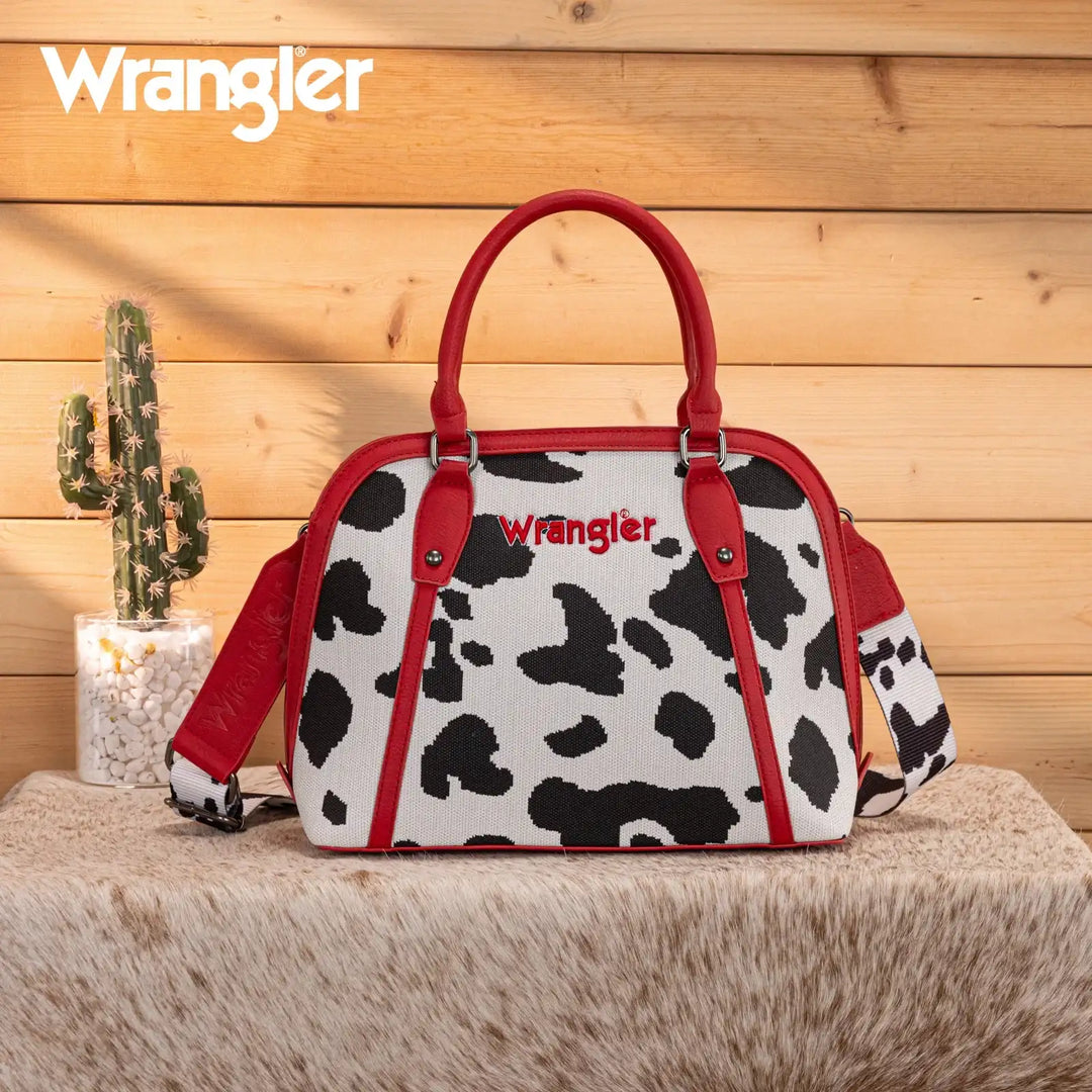 Wrangler Cow Print Satchel/ Crossbody WG301-818 Purse Red Wrangler Montana West
