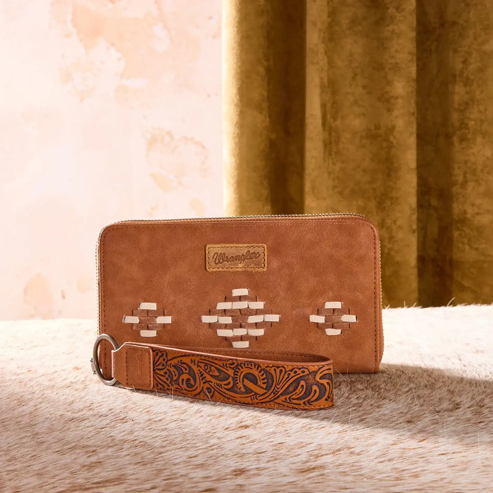 Wrangler Aztec Woven Zip Around Wallet with Wristlet WG310-W006 Wallet Brown Accessory Wallet Women's Wrangler Montana West