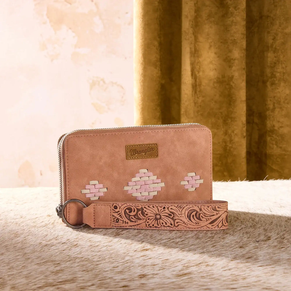 Wrangler Aztec Woven Zip Around Wallet with Wristlet WG310-W006 Wallet Dark Pink Accessory Wallet Women's Wrangler Montana West