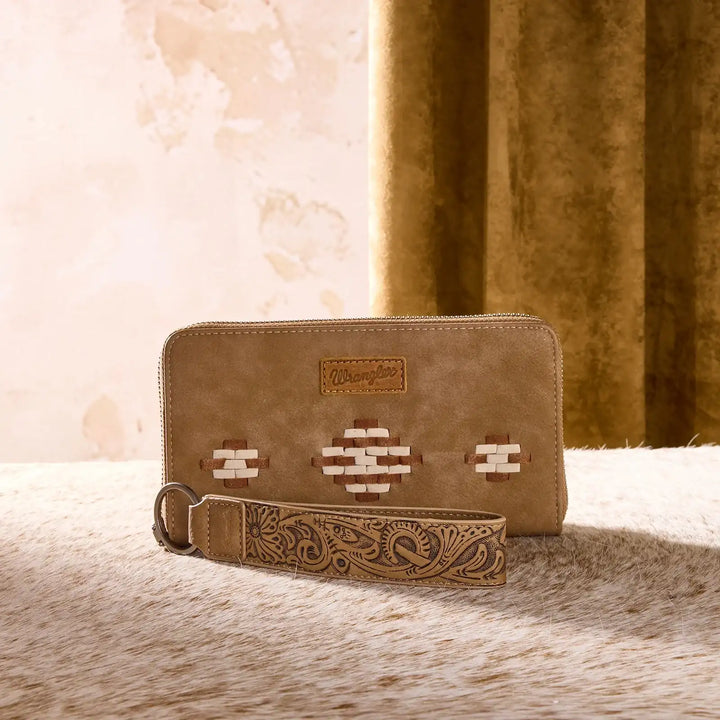 Wrangler Aztec Woven Zip Around Wallet with Wristlet WG310-W006 Wallet Khaki Accessory Wallet Women's Wrangler Montana West