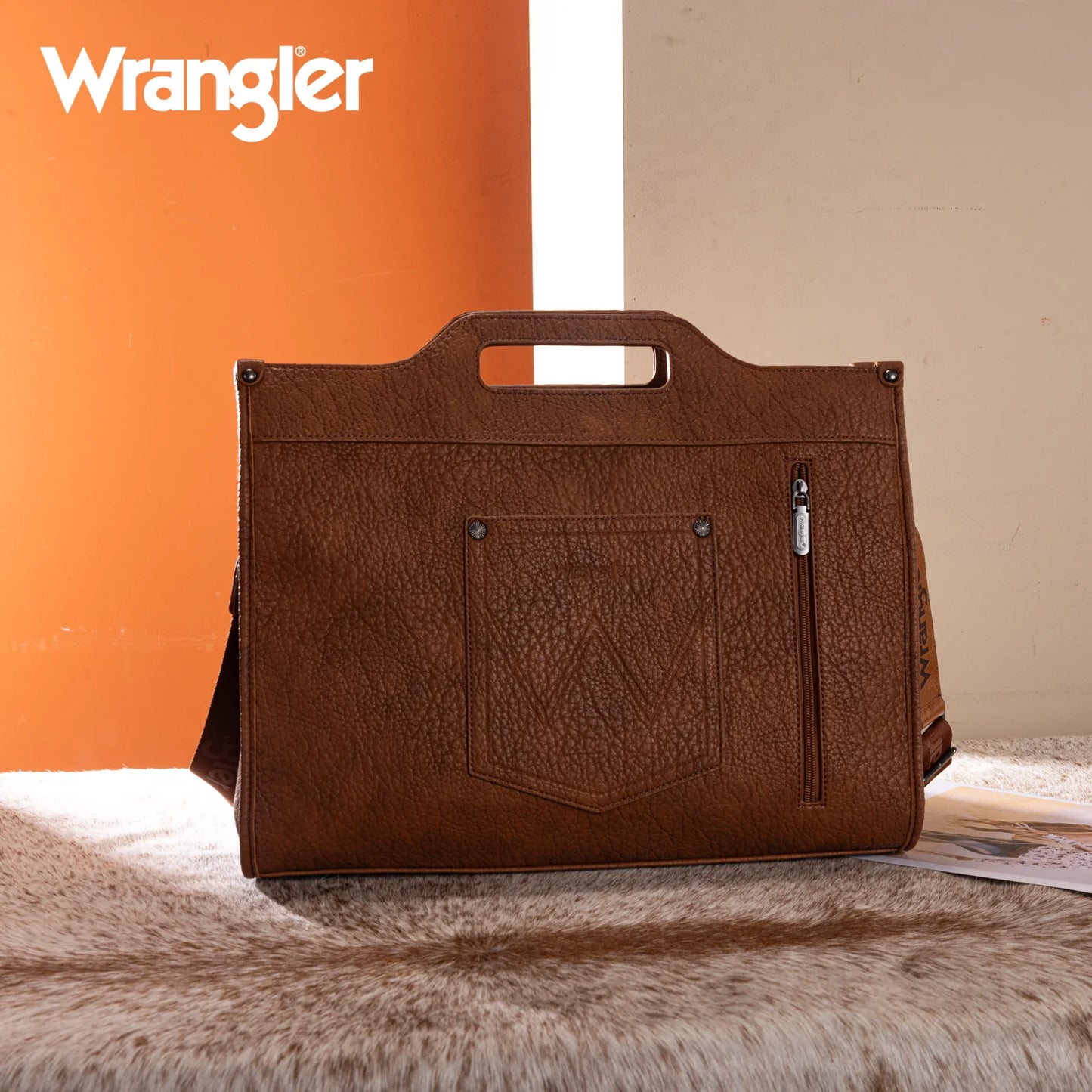 Wrangler Genuine Cowhide Carry-All Cowhide Large Tote /Crossbody - Brown WG283-014 Tote Montana West