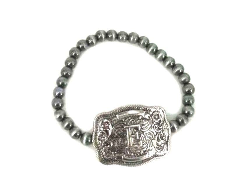 Western Buckle Initial Stretch Bracelet E Snowing West