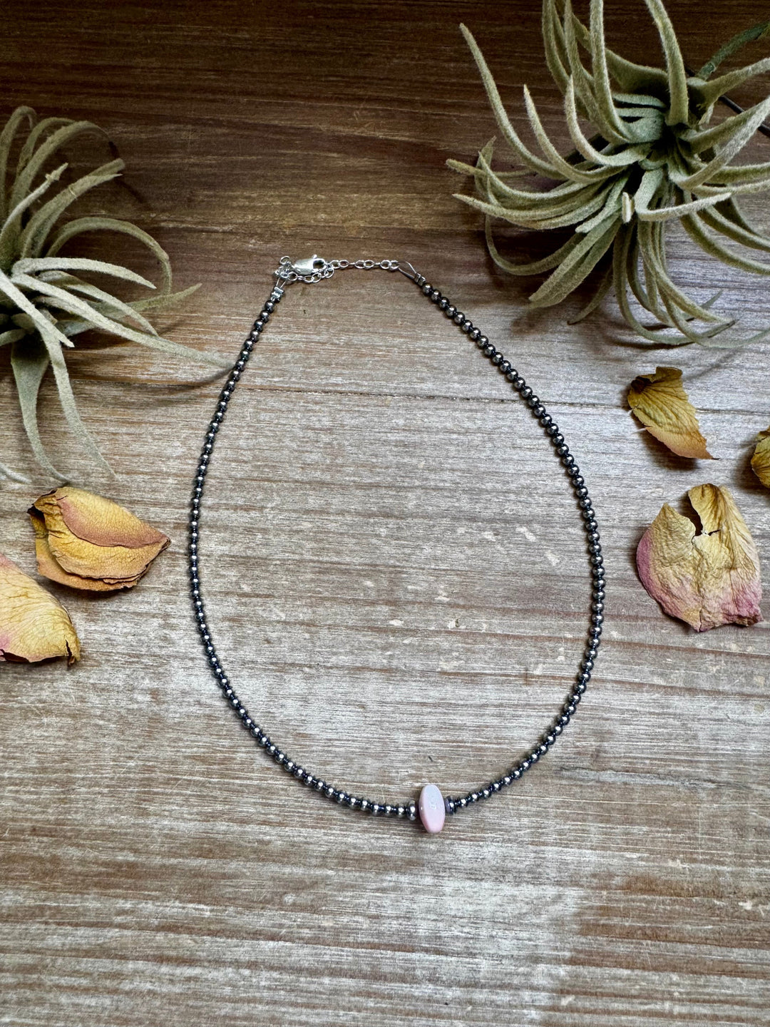 Sterling Silver Pearl Choker – Pink Conch Saucer Center – 14.5" + Extender Necklaces Shopify Collective The Bijoux FAB Jewelry The Bijoux FAB Jewelry