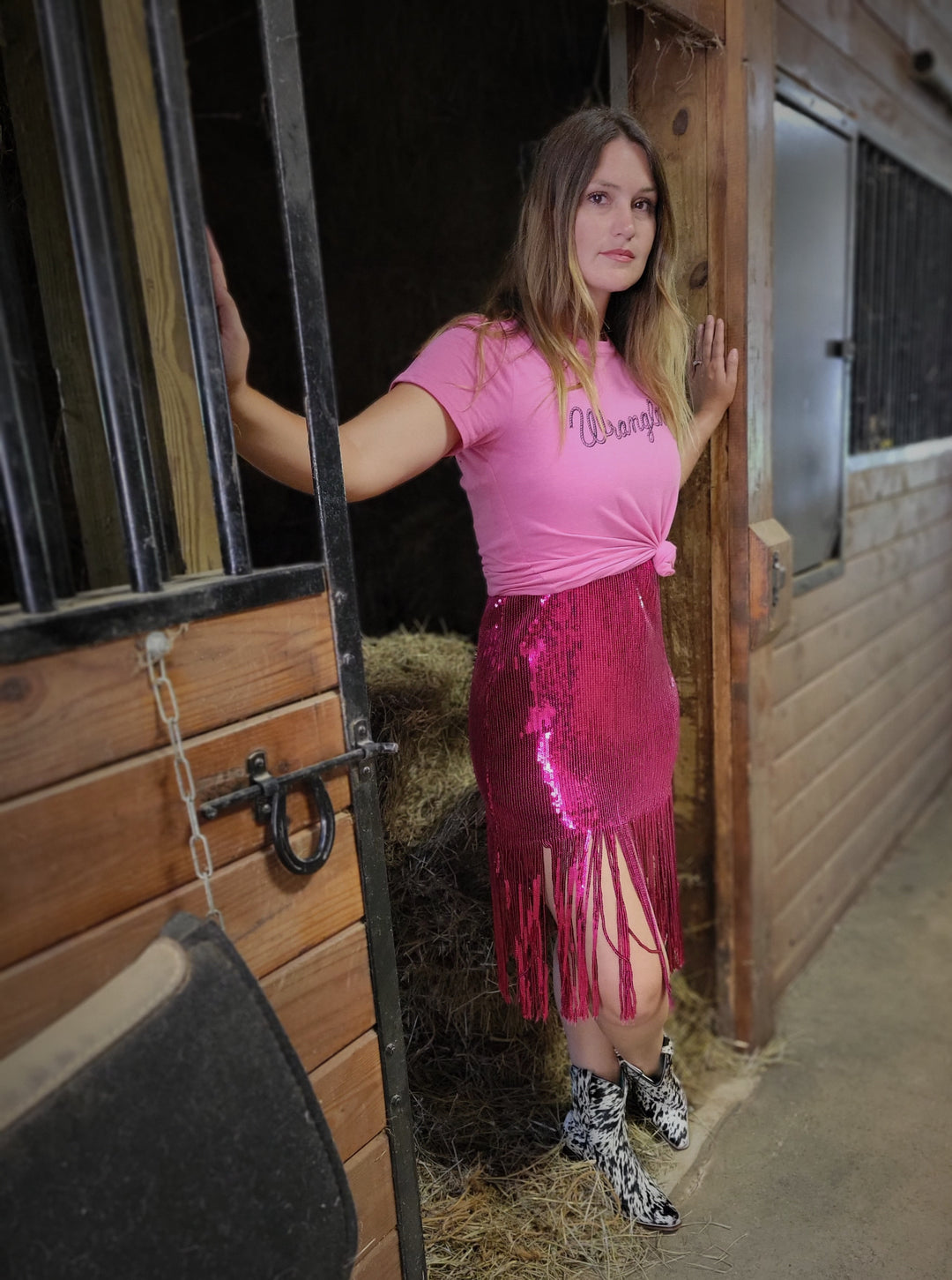 Pink Sequins Dress W Fringe Hem 60% off mom dad grads Double C Western Supply