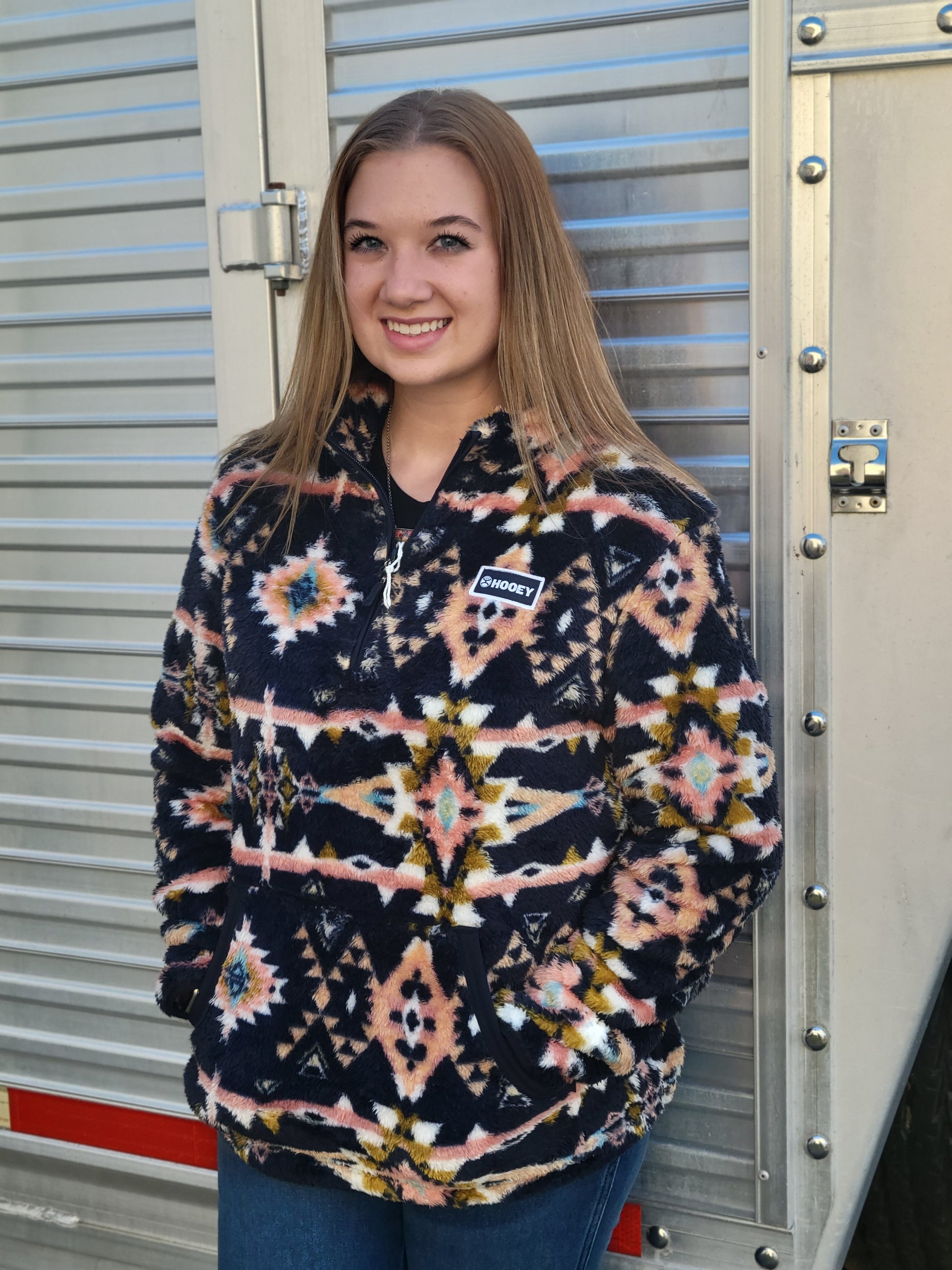 HOOEY "LADIES/YOUTH FLEECE PULLOVER" NAVY/AZTEC Hooey