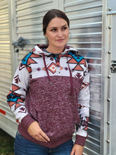 Load image into Gallery viewer, HOOEY HOOEY
&quot;JIMMY&quot; MAROON W/MULTI COLOR AZTEC PATTERN HOODY
