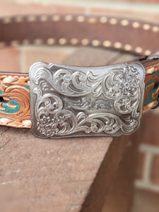 Hooey Womens Sonoma Tan Floral Hand TooledLeather Belt