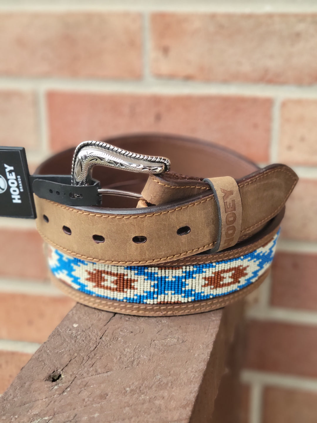Hooey Mens Tapered White & Blue Beaded Belt Belt belt hooey Men's Hooey