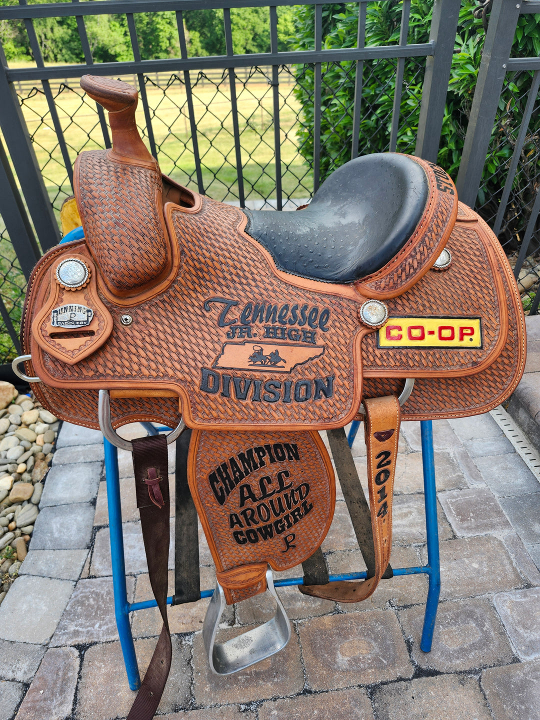 15" 2014 Running P Roping Trophy Saddle – Ostrich Seat Saddle Running P