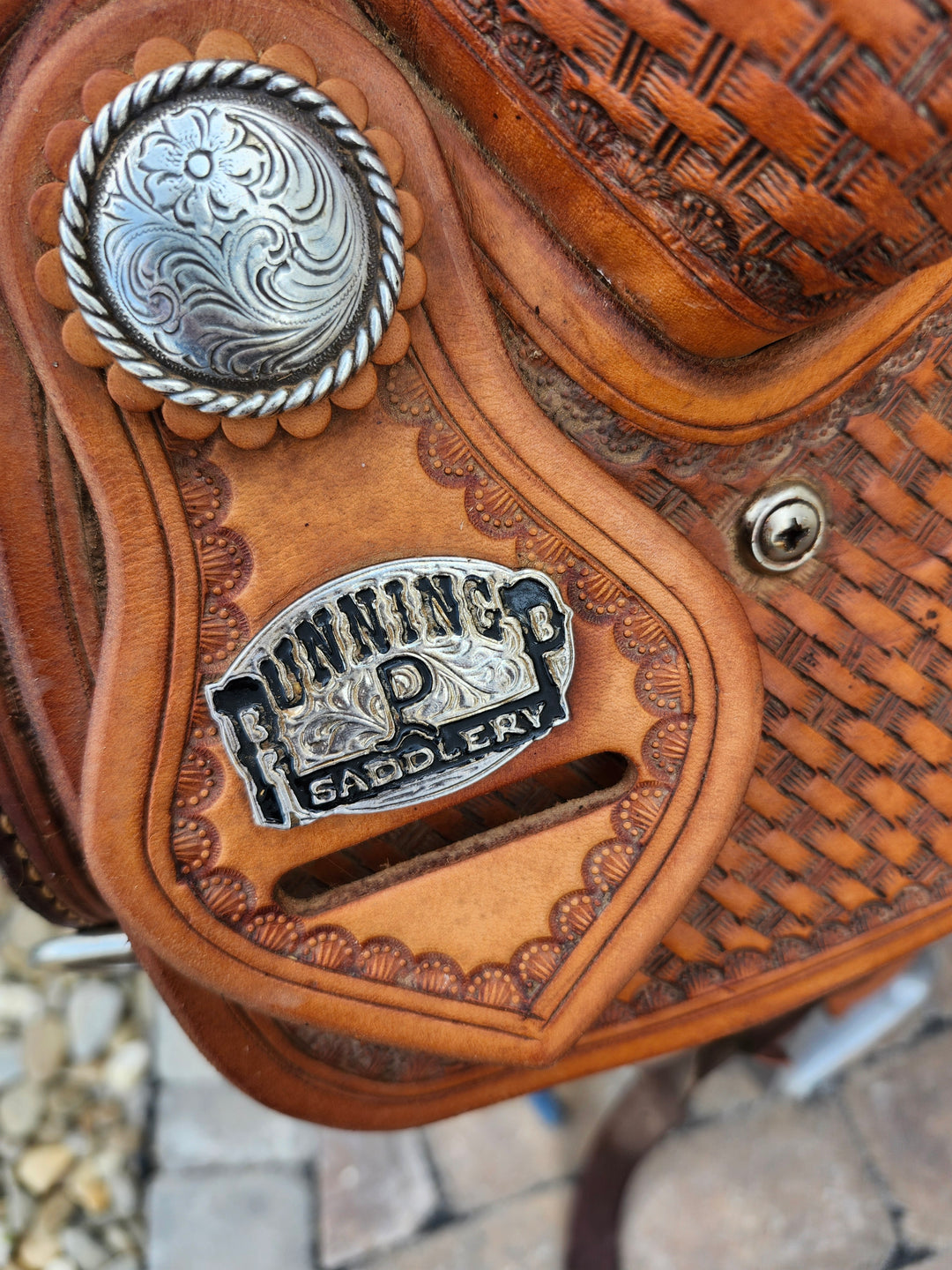15" 2014 Running P Roping Trophy Saddle – Ostrich Seat Saddle Running P