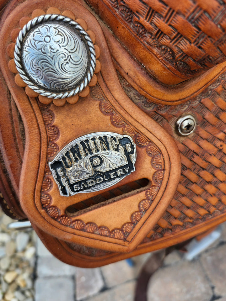 15" 2014 Running P Roping Trophy Saddle – Ostrich Seat Saddle Running P