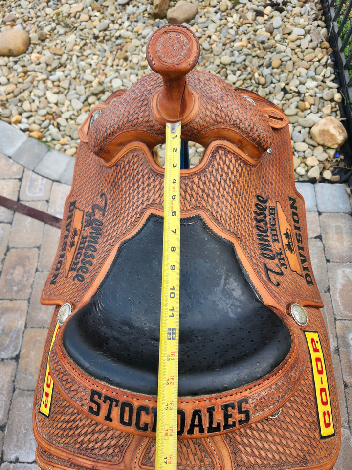 15" 2014 Running P Roping Trophy Saddle – Ostrich Seat Saddle Running P