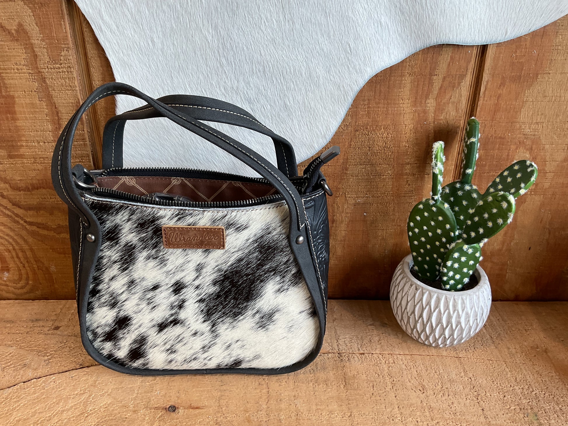 Wrangler Genuine Hair-On Cowhide Tote/Crossbody WG169-2022CF/ WG169-2022BK Purse Women's Wrangler