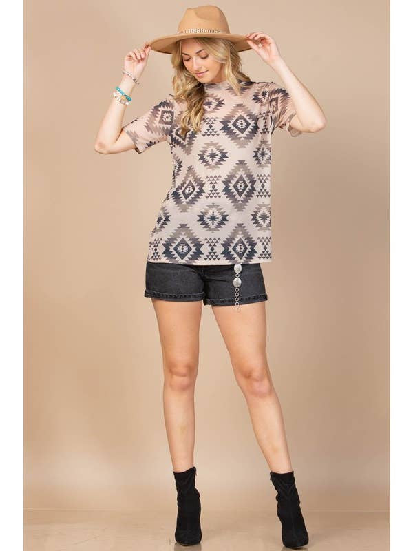 Aztec Print Short Sleeve, mesh top av1259 Double C Western Supply