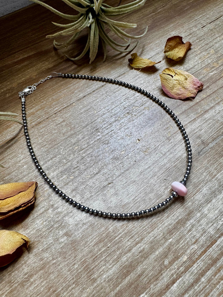 Sterling Silver Pearl Choker – Pink Conch Saucer Center – 14.5" + Extender Necklaces Shopify Collective The Bijoux FAB Jewelry The Bijoux FAB Jewelry