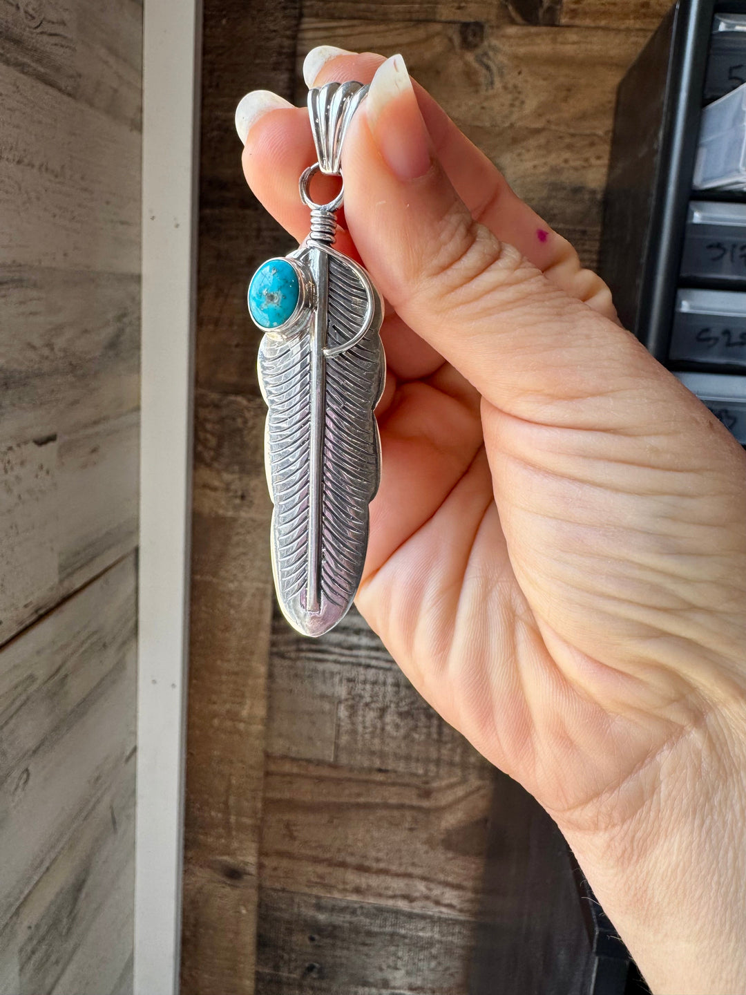 Feather Pendant – Kingman Turquoise & Sterling Silver Pendant Shopify Collective The Bijoux FAB Jewelry The Bijoux FAB Jewelry