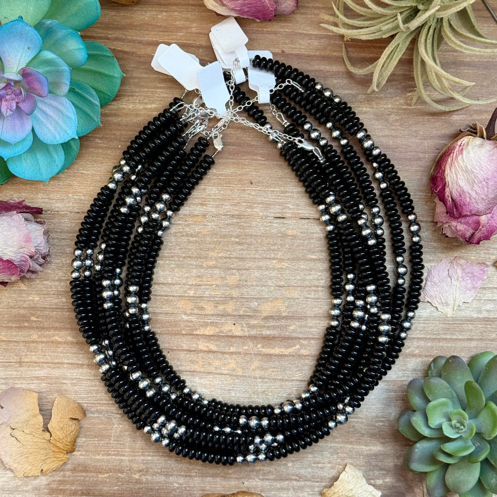 Black Onyx & Sterling Pearl Necklace 16.5” Necklaces Shopify Collective The Bijoux FAB Jewelry The Bijoux FAB Jewelry
