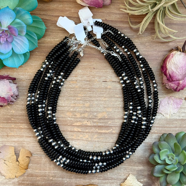 Black Onyx & Sterling Pearl Necklace 16.5” Necklaces Shopify Collective The Bijoux FAB Jewelry The Bijoux FAB Jewelry