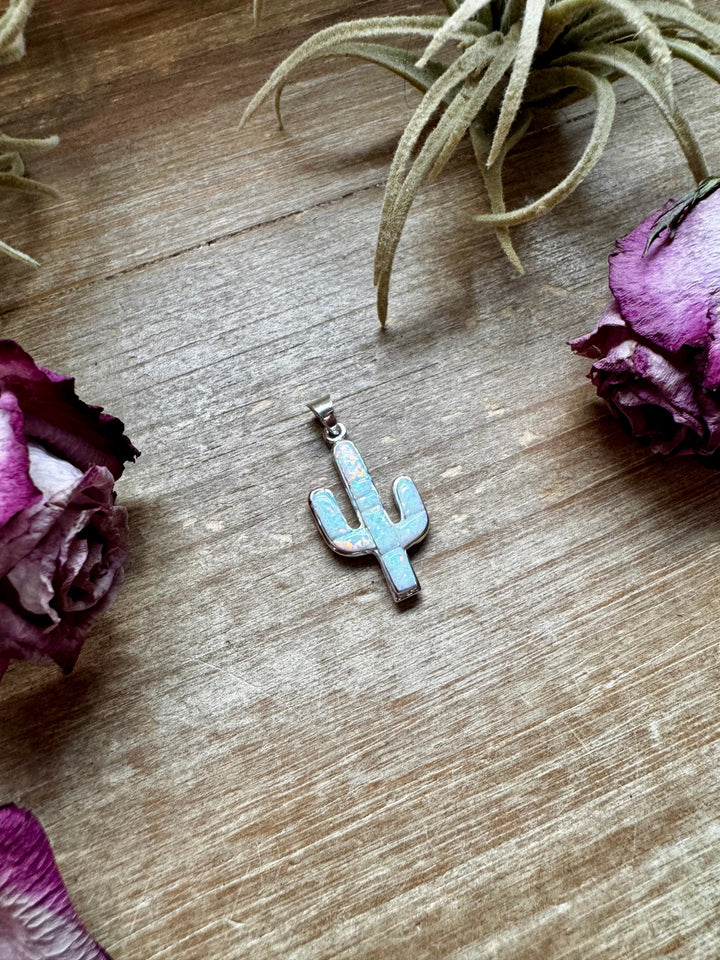 Cactus Pendant with White Opal – Sterling Silver – Fits 4mm Pearls Pendant Shopify Collective The Bijoux FAB Jewelry The Bijoux FAB Jewelry