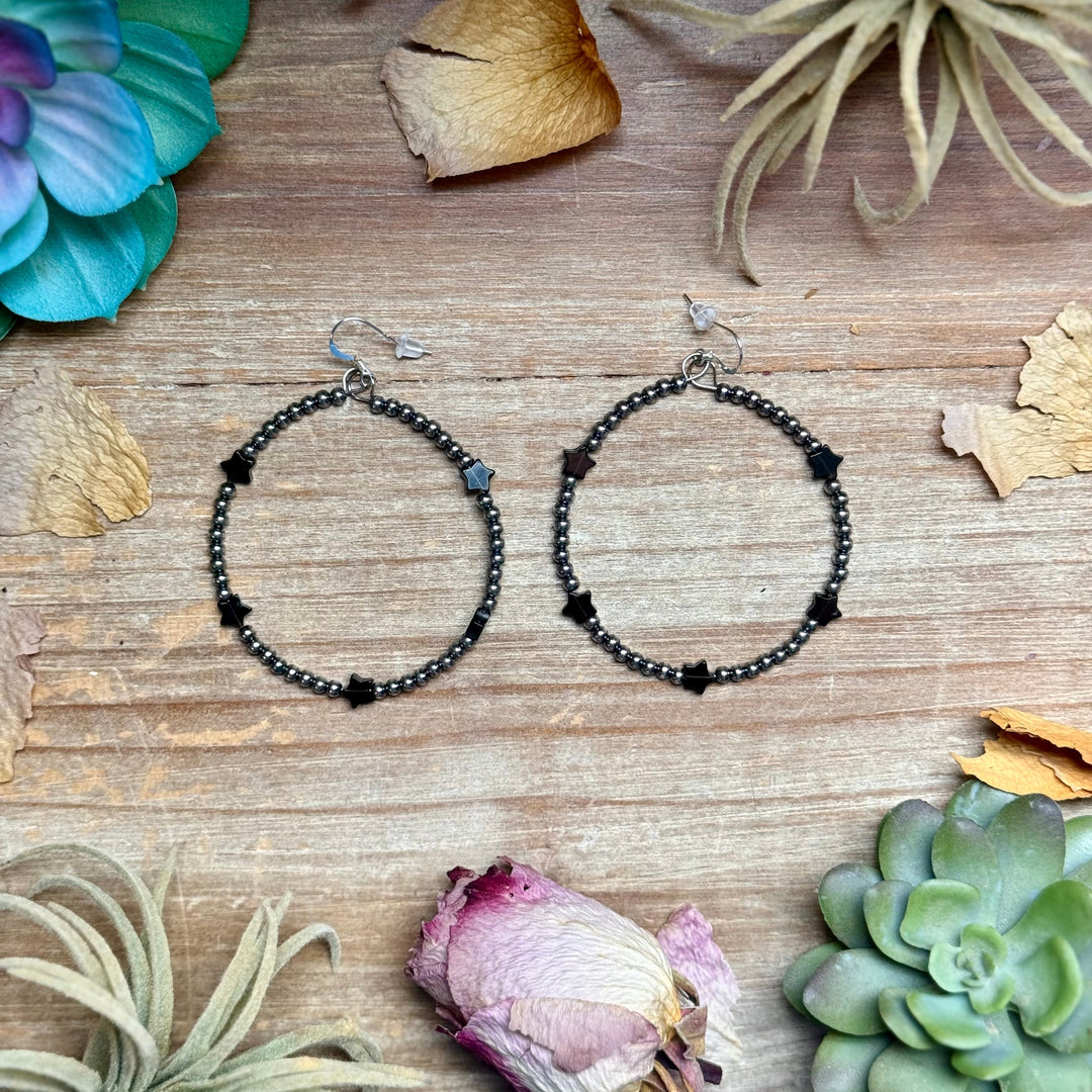 Black Onyx Star Hoop Earrings – 3mm Sterling Silver Earrings Shopify Collective The Bijoux FAB Jewelry The Bijoux FAB Jewelry