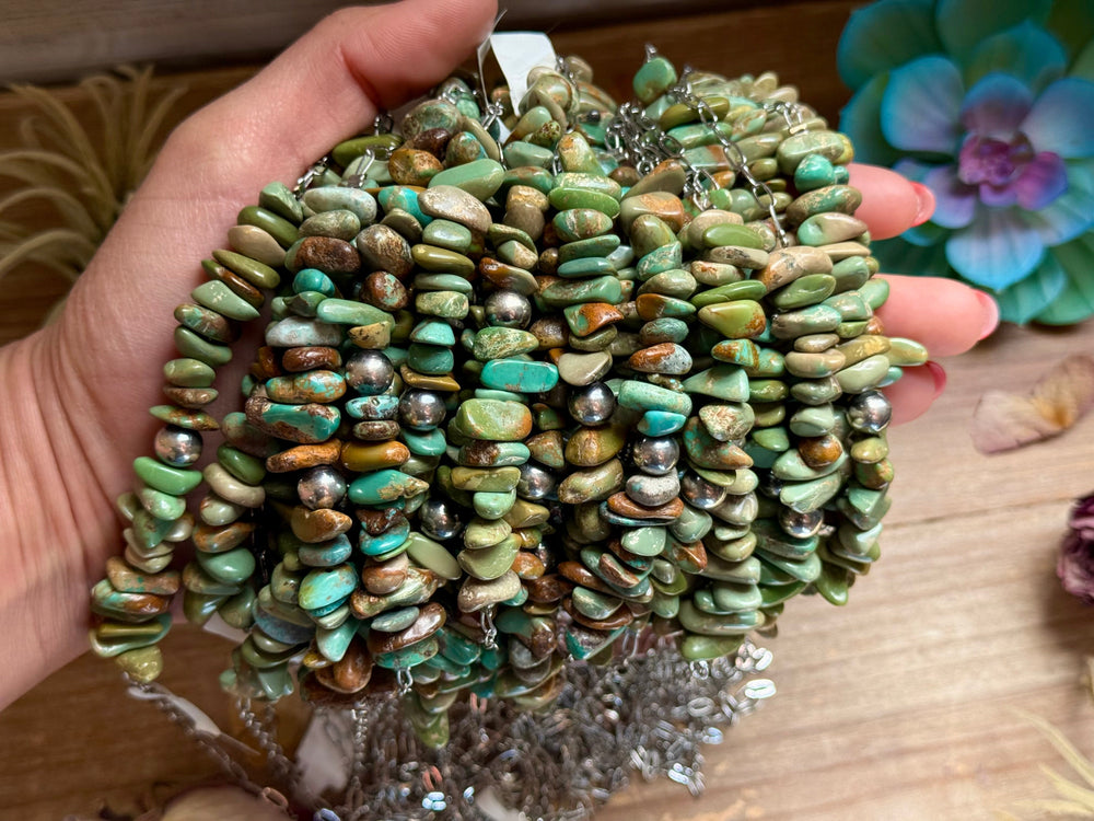 16.5” Green Turquoise Nugget Necklace – Sterling Silver & Paperclip Chain Necklaces Shopify Collective The Bijoux FAB Jewelry The Bijoux FAB Jewelry