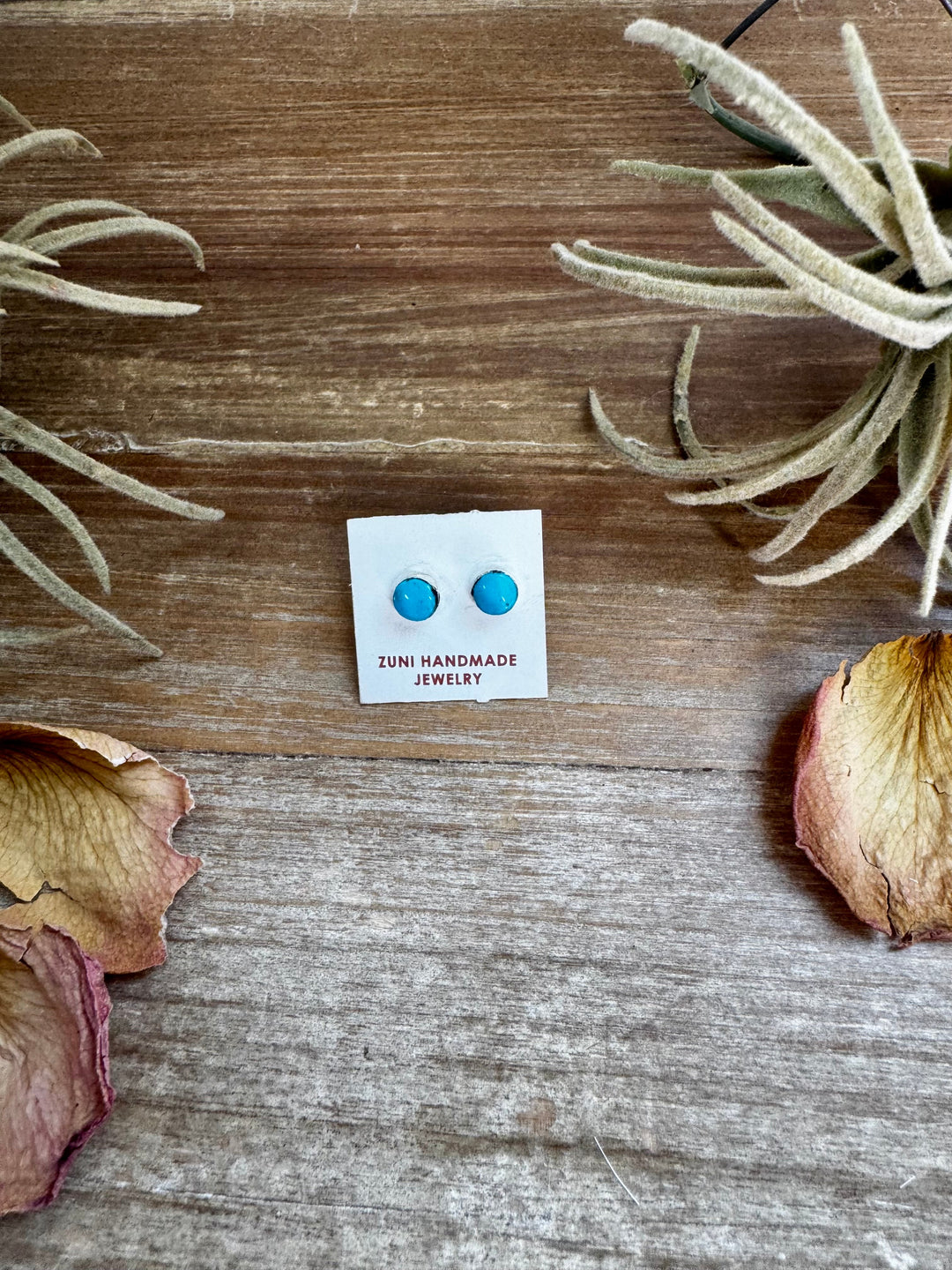 Stud Earrings – Kingman Turquoise – Sterling Silver – Handmade by Mary Ann Neha, Zuni Artist Earrings Shopify Collective The Bijoux FAB Jewelry The Bijoux FAB Jewelry
