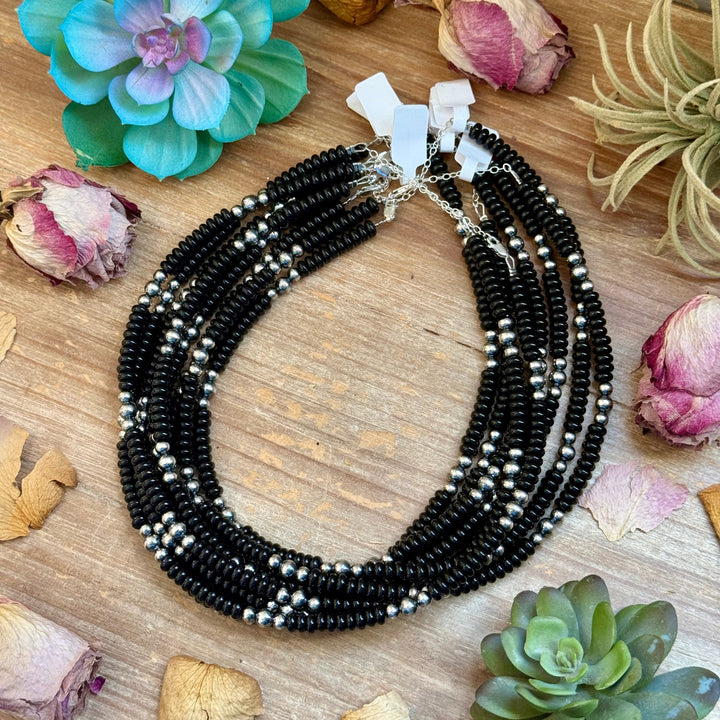 Black Onyx & Sterling Pearl Necklace 16.5” Necklaces Shopify Collective The Bijoux FAB Jewelry The Bijoux FAB Jewelry