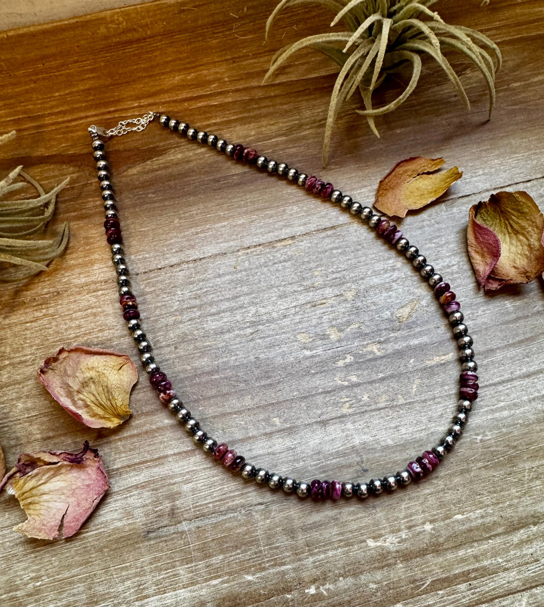 18-Inch Sterling Silver Pearl Necklace with Deep Purple Spiny Oyster – (5mm) Necklaces Shopify Collective The Bijoux FAB Jewelry The Bijoux FAB Jewelry