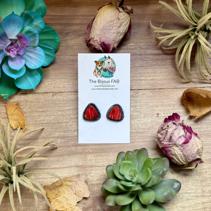 MJ Ring - Red Spiny Oyster Stud Earrings – Sterling Silver Earrings Shopify Collective The Bijoux FAB Jewelry The Bijoux FAB Jewelry